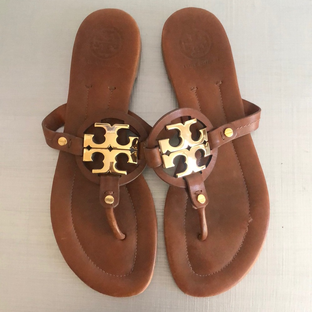 Good Condition Tory Burch Gold/Brown Thong Sandal